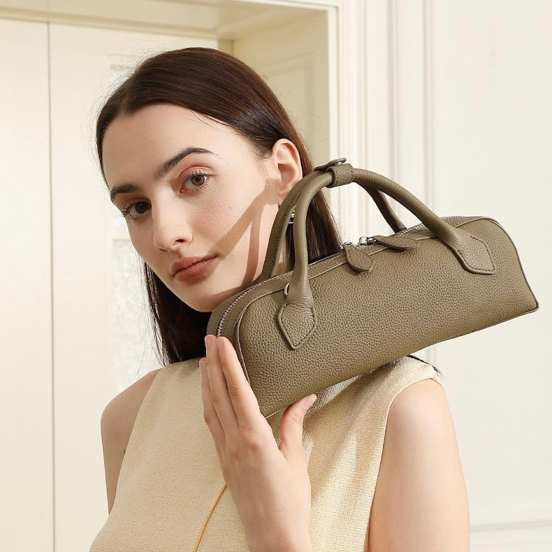 Top Grain Genuine Leather Large Capacity Baguette Handbag
