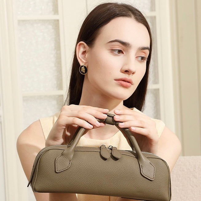 Top Grain Genuine Leather Large Capacity Baguette Handbag