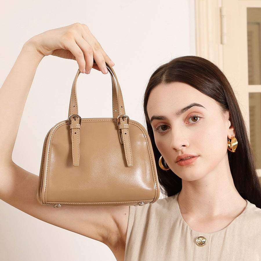 Genuine Leather Bowling Commuter Large Capacity Shoulder Clutch Bag