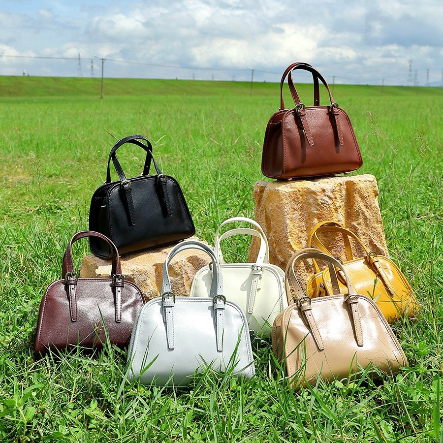 Genuine Leather Bowling Commuter Large Capacity Shoulder Clutch Bag