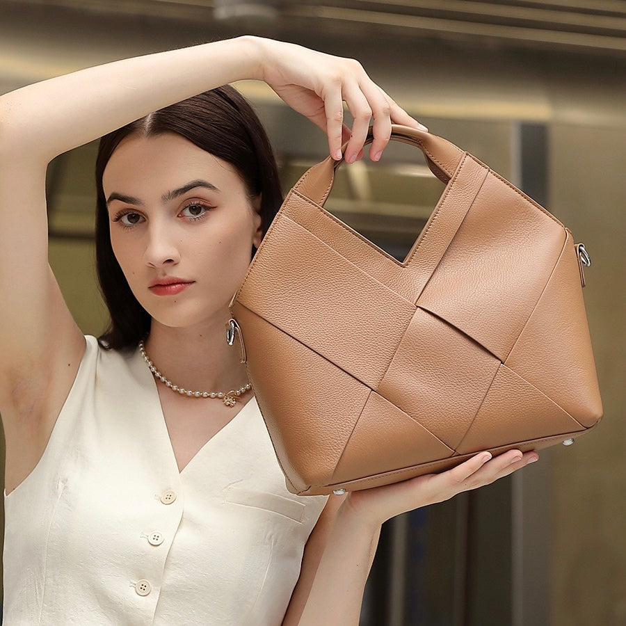 Women's Genuine Leather Woven Handbag