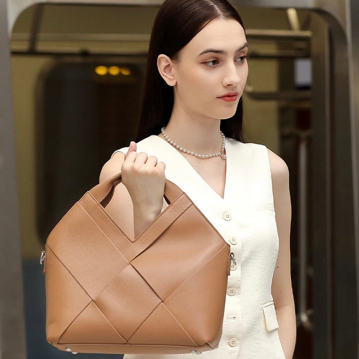 Women's Genuine Leather Woven Handbag