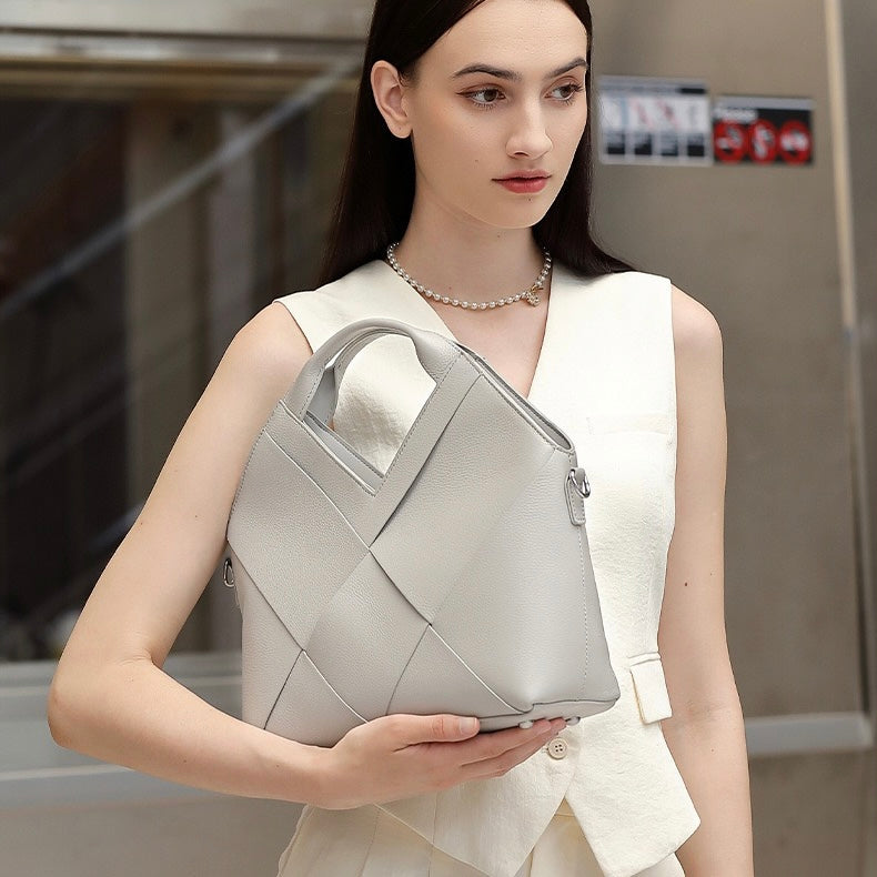 Women's Genuine Leather Woven Handbag