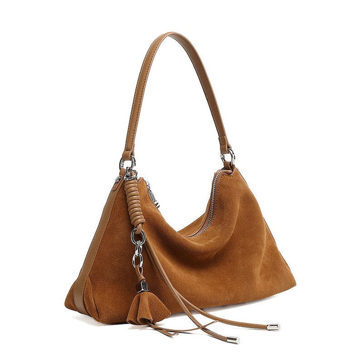 Suede Luxe Hobo Bag with Braided Detail & Tassel Accent