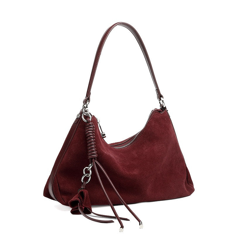 Suede Luxe Hobo Bag with Braided Detail & Tassel Accent
