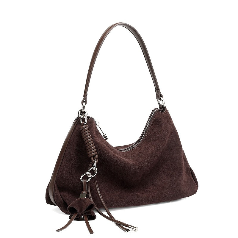 Suede Luxe Hobo Bag with Braided Detail & Tassel Accent