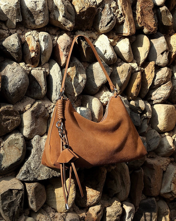 Suede Luxe Hobo Bag with Braided Detail & Tassel Accent