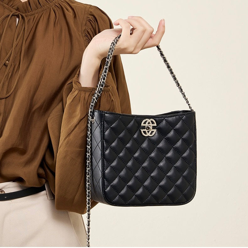 Women's Genuine Cowhide Commuter Chain Bucket Bag