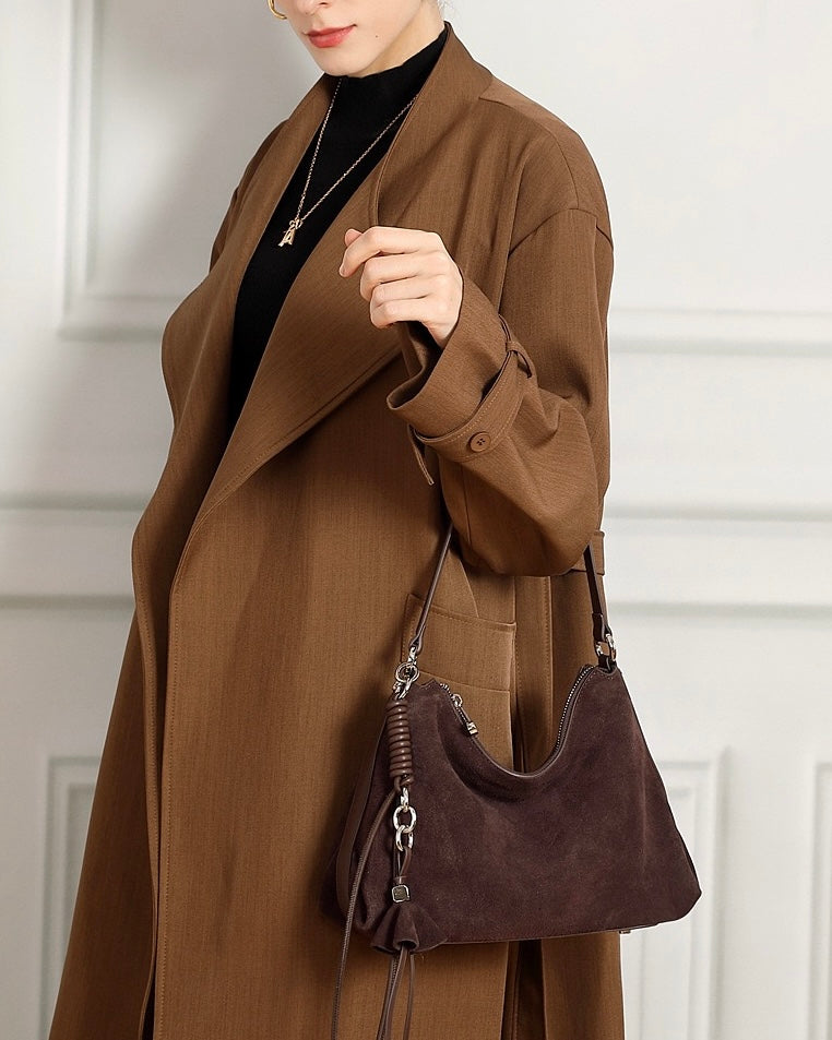 Suede Luxe Hobo Bag with Braided Detail & Tassel Accent