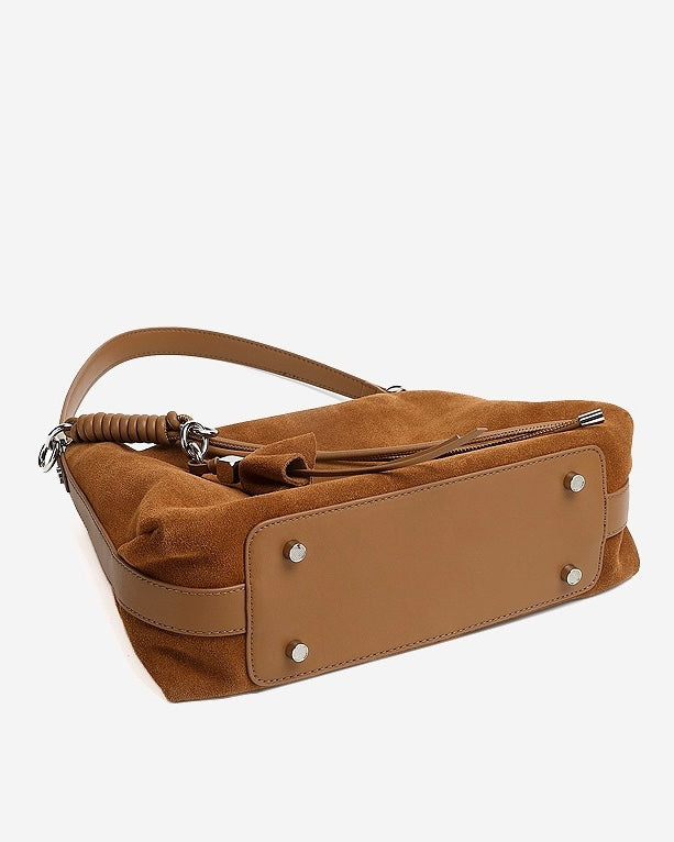 Suede Luxe Hobo Bag with Braided Detail & Tassel Accent
