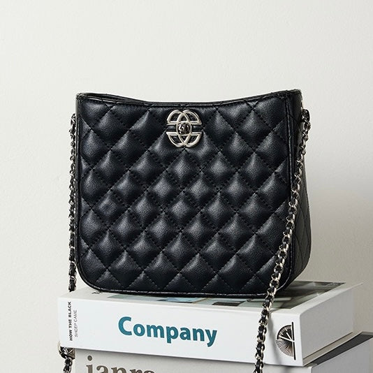 Women's Genuine Cowhide Commuter Chain Bucket Bag