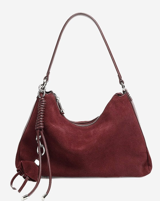 Suede Luxe Hobo Bag with Braided Detail & Tassel Accent