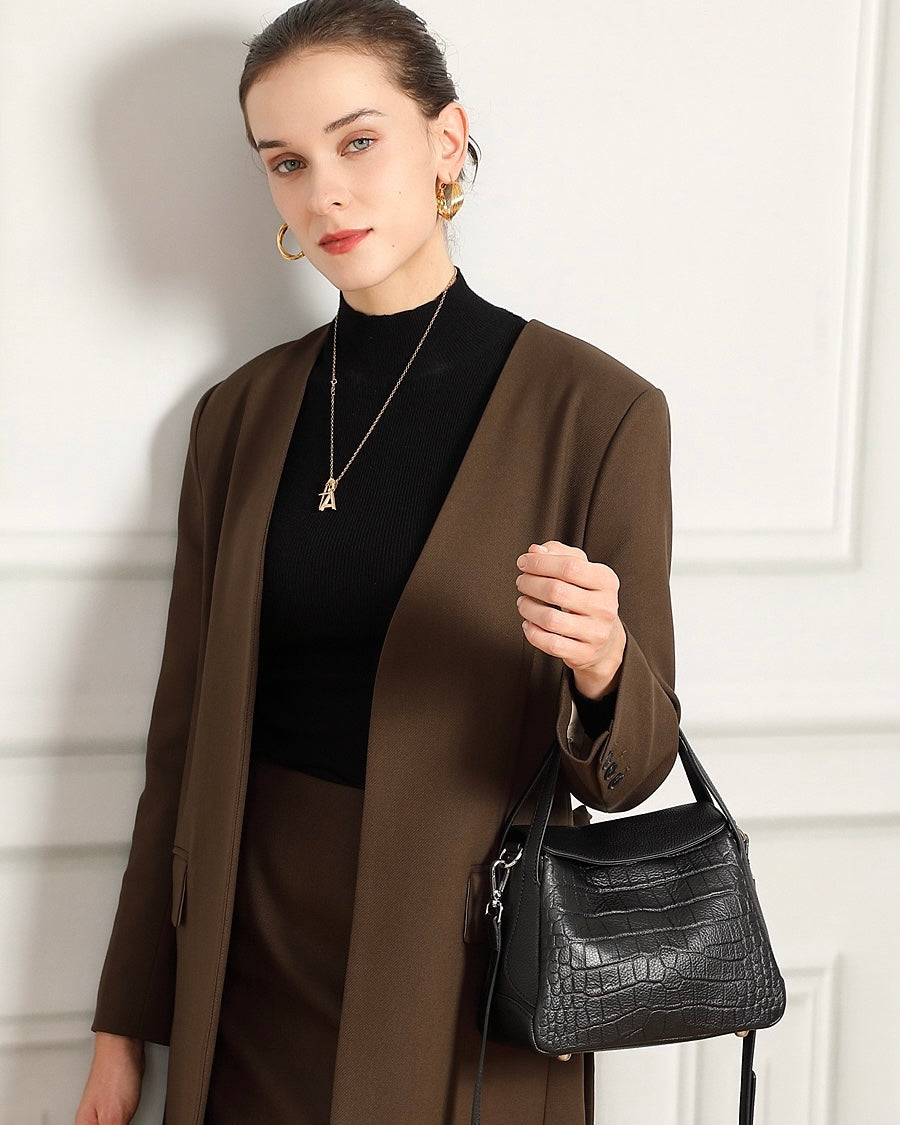 Women's Genuine Leather Croc-Embossed Crossbody Bag