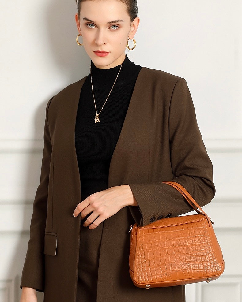 Women's Genuine Leather Croc-Embossed Crossbody Bag