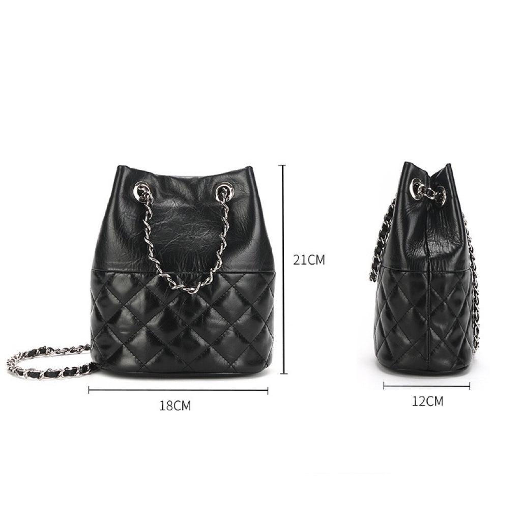 Women’s Genuine Leather Quilted Chain Bucket Bag