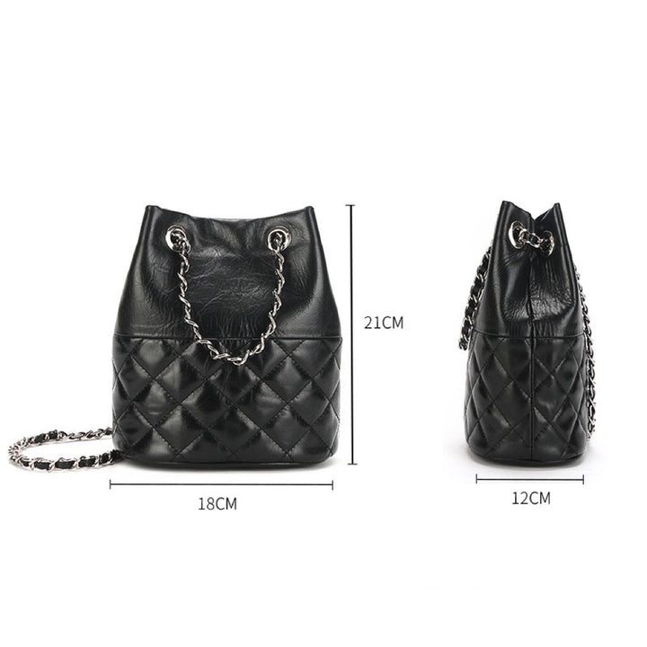 Women’s Genuine Leather Quilted Chain Bucket Bag