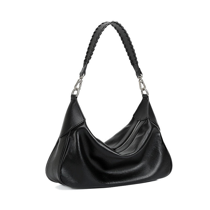 Braided-Handle Genuine Saddle Leather Hobo Bag