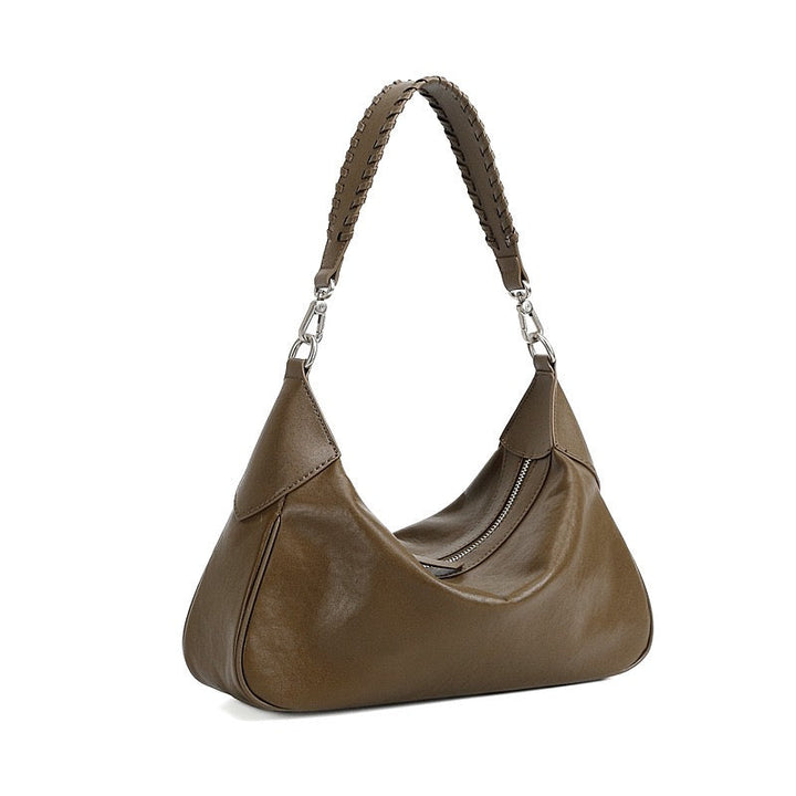Braided-Handle Genuine Saddle Leather Hobo Bag