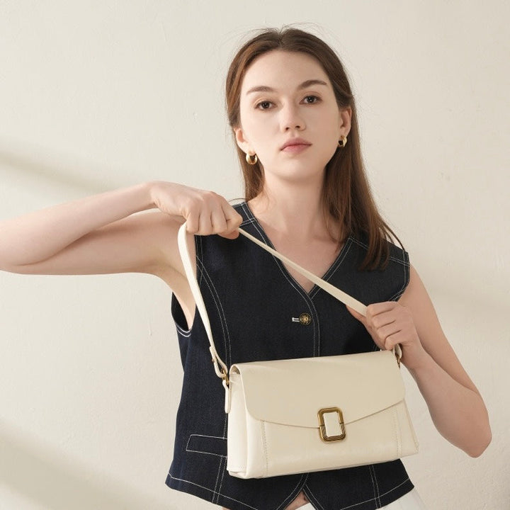 Women’s Genuine Leather Spring-Summer Commuter Tote Bag with Maillard Elegance