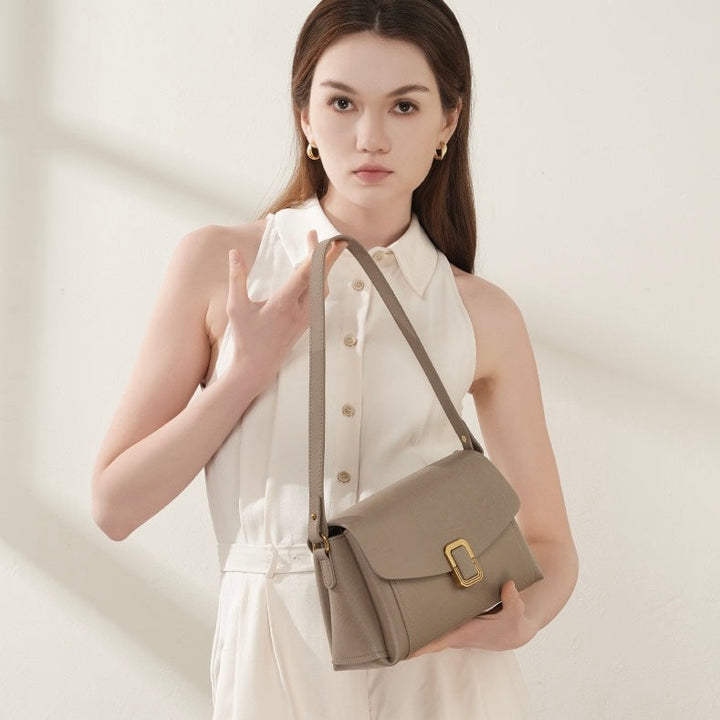 Women’s Genuine Leather Spring-Summer Commuter Tote Bag with Maillard Elegance