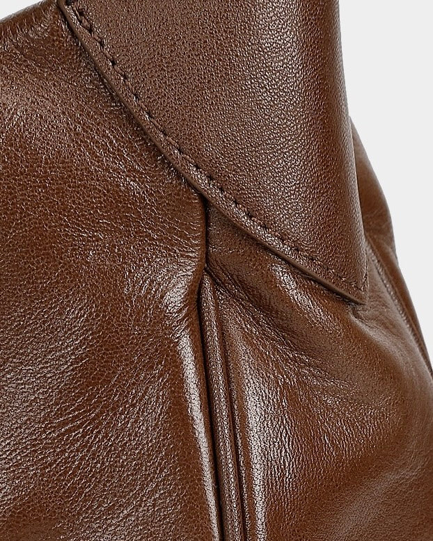 Braided-Handle Genuine Saddle Leather Hobo Bag