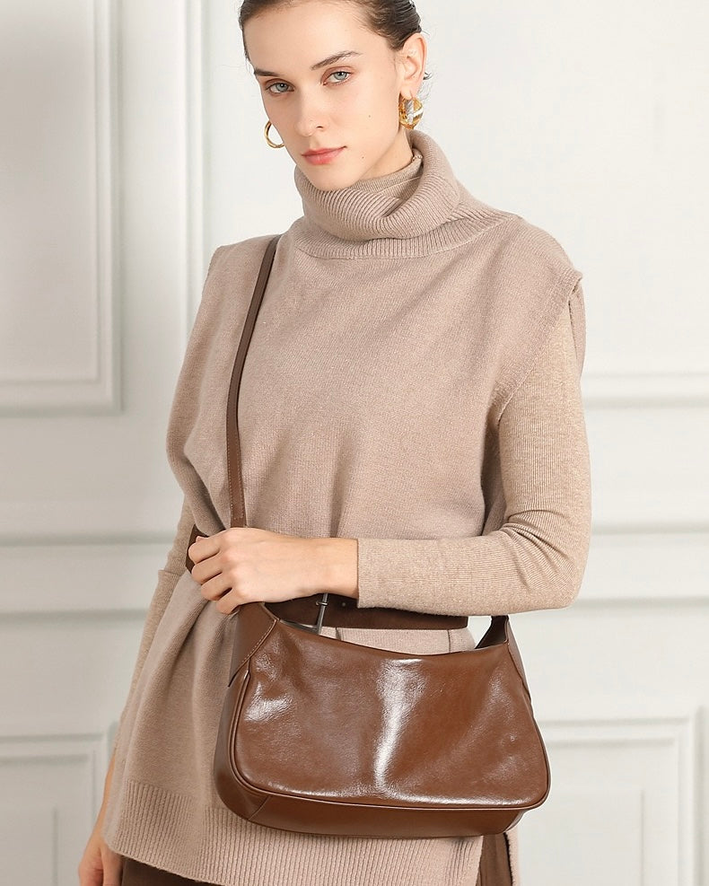 Braided-Handle Genuine Saddle Leather Hobo Bag