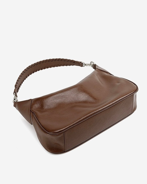 Braided-Handle Genuine Saddle Leather Hobo Bag