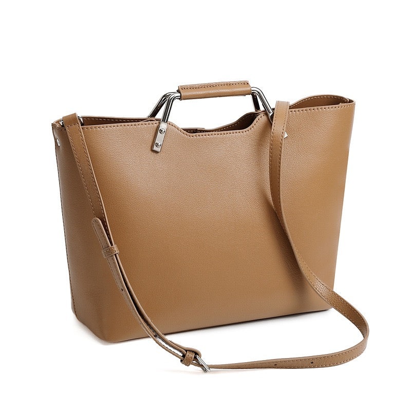 Genuine Leather Arch-Handle Minimalist Commuter Crossbody Bag