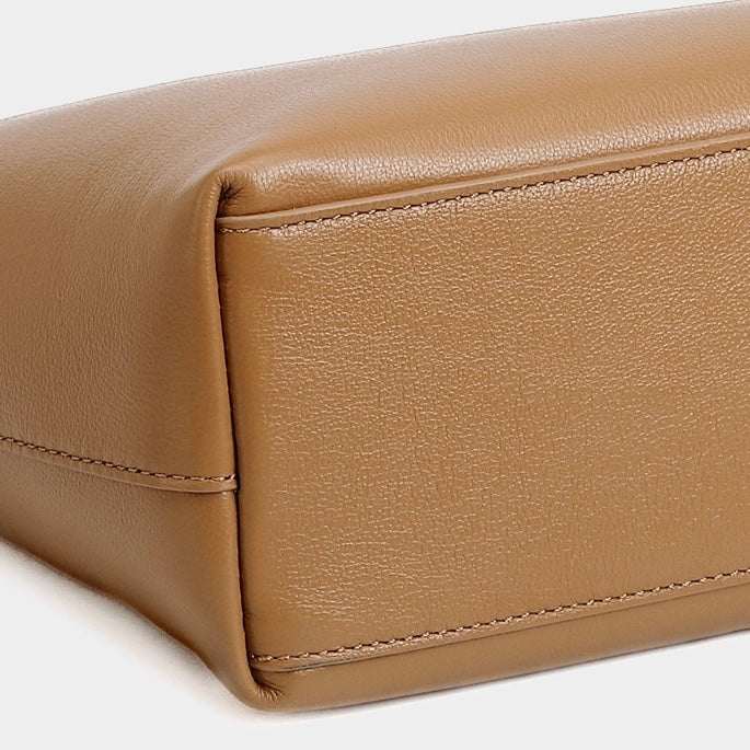 Genuine Leather Arch-Handle Minimalist Commuter Crossbody Bag