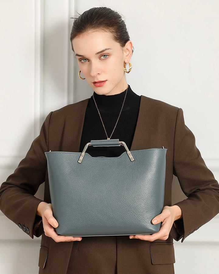 Genuine Leather Arch-Handle Minimalist Commuter Crossbody Bag