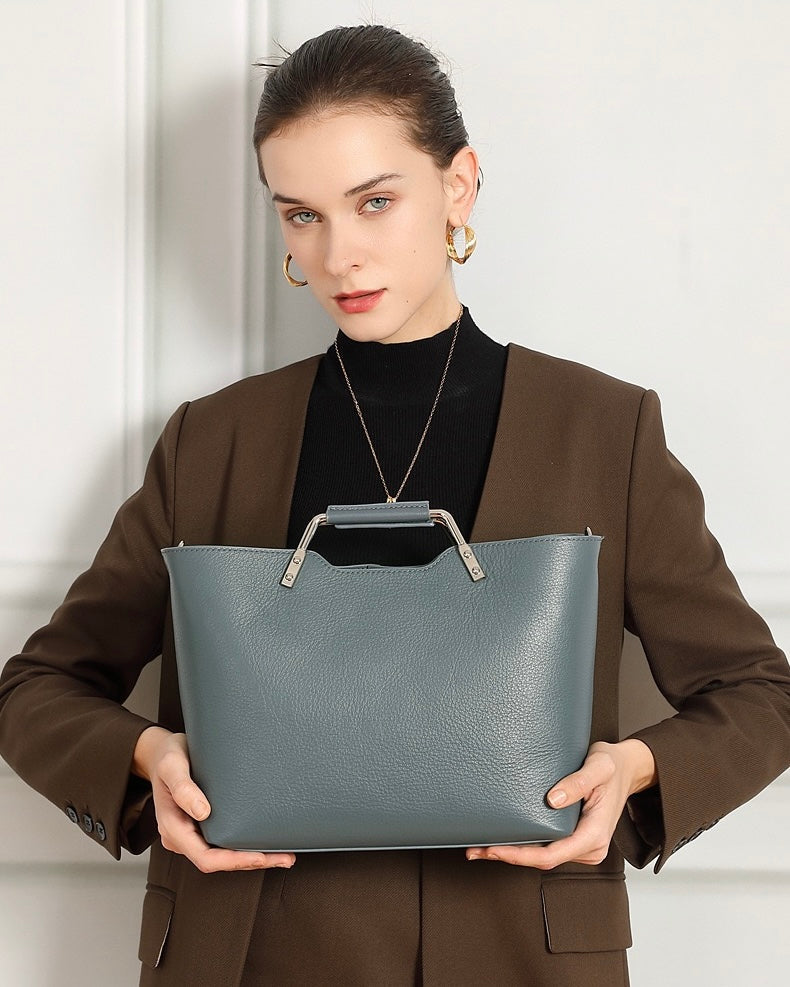 Genuine Leather Arch-Handle Minimalist Commuter Crossbody Bag