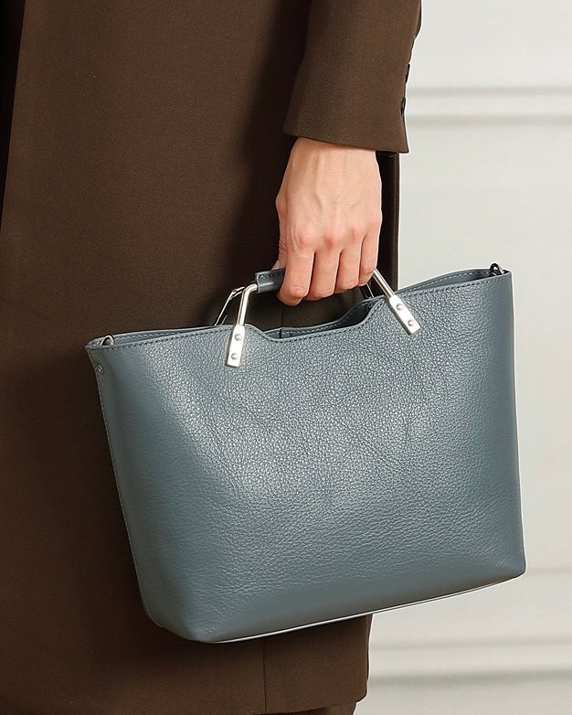 Genuine Leather Arch-Handle Minimalist Commuter Crossbody Bag