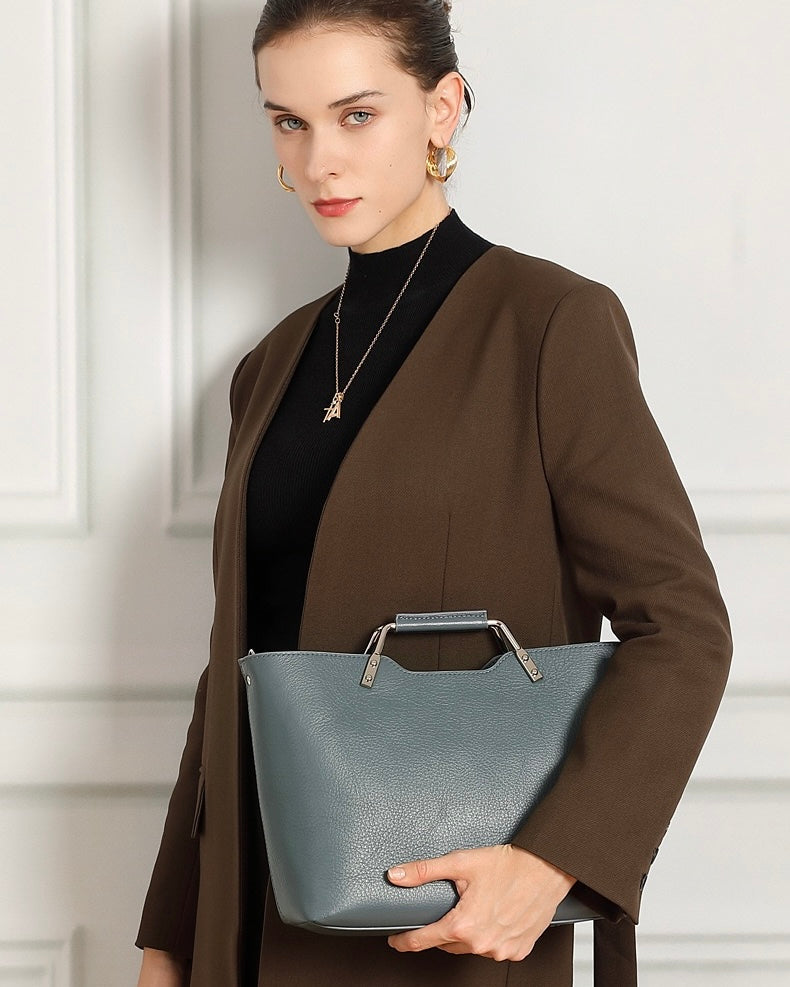 Genuine Leather Arch-Handle Minimalist Commuter Crossbody Bag