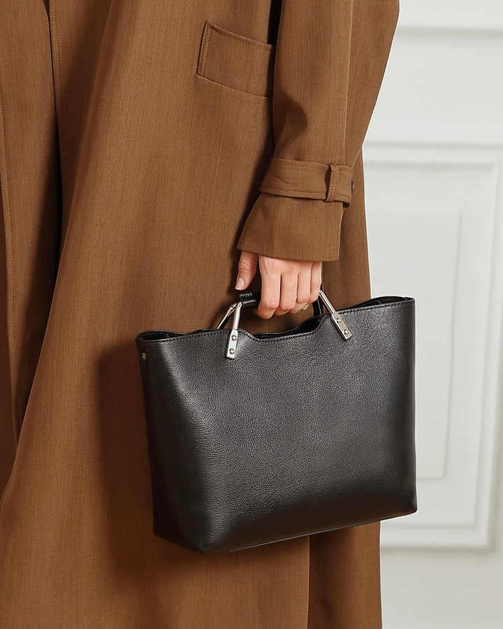 Genuine Leather Arch-Handle Minimalist Commuter Crossbody Bag