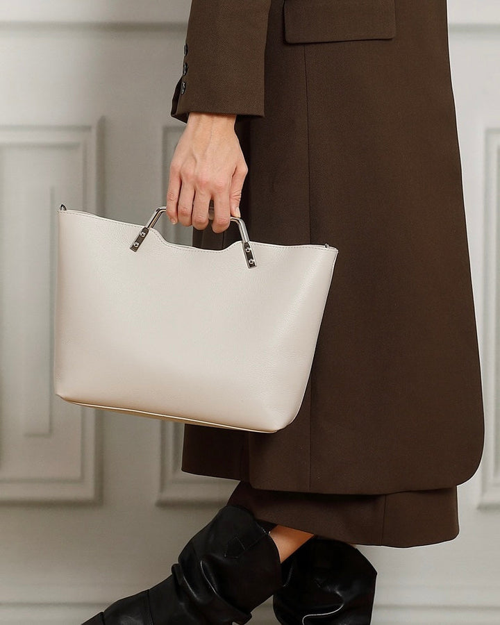 Genuine Leather Arch-Handle Minimalist Commuter Crossbody Bag