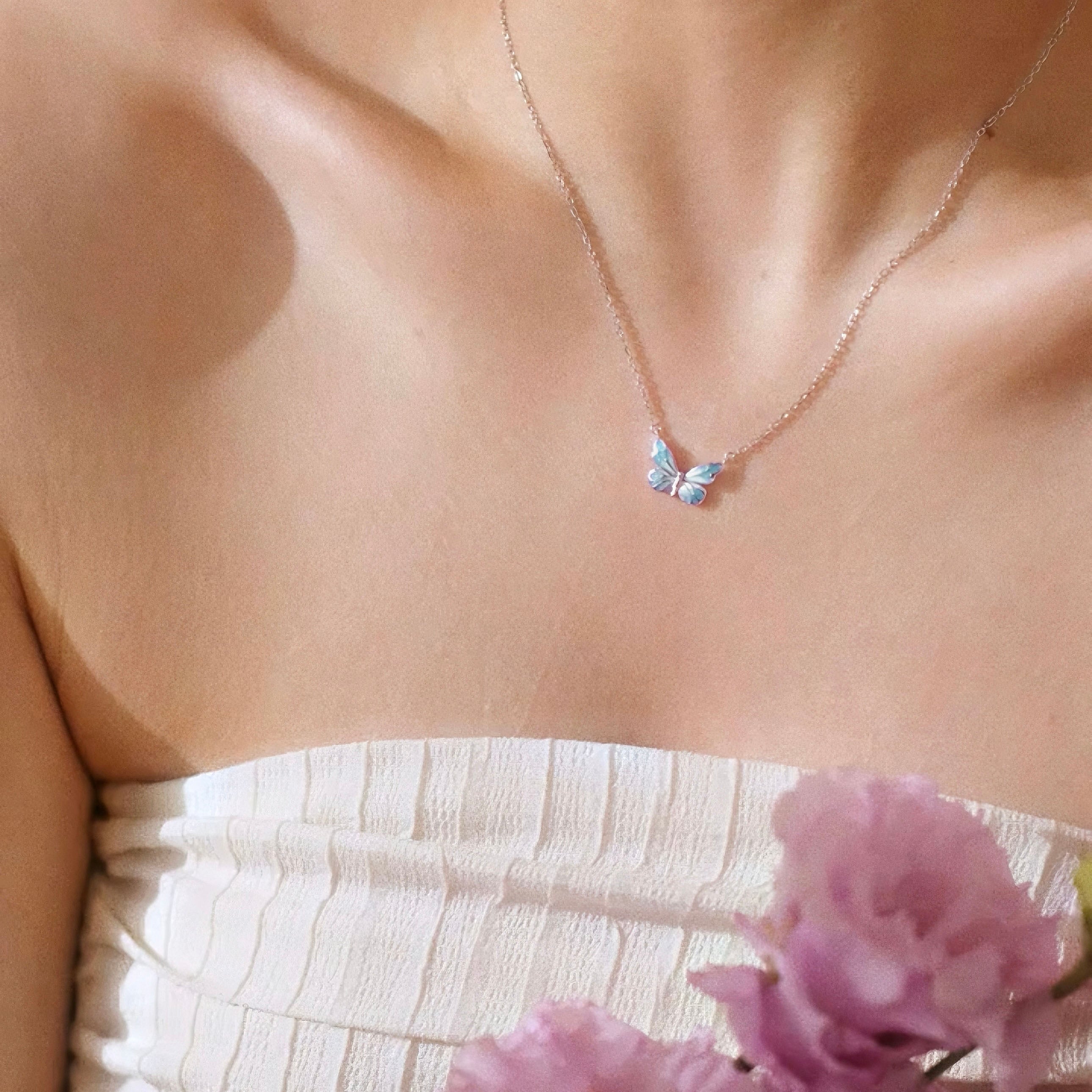 Luminous Dream Blue Butterfly Necklace