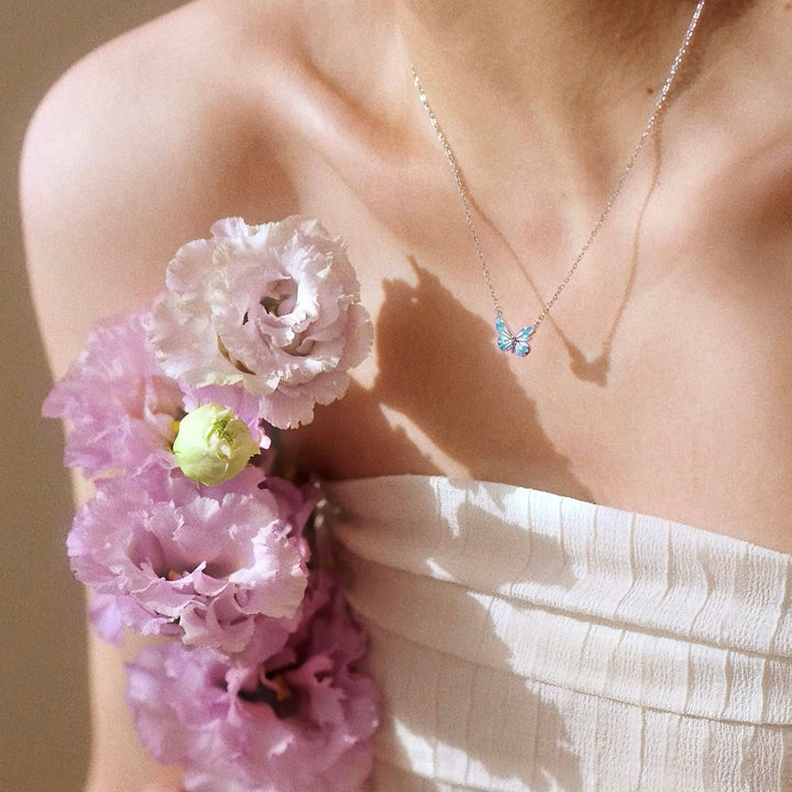 Luminous Dream Blue Butterfly Necklace