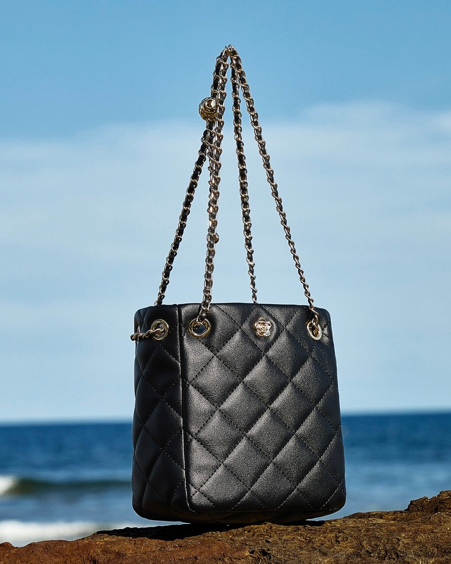 Genuine Leather Quilted Chain-Embellished Crossbody Bag