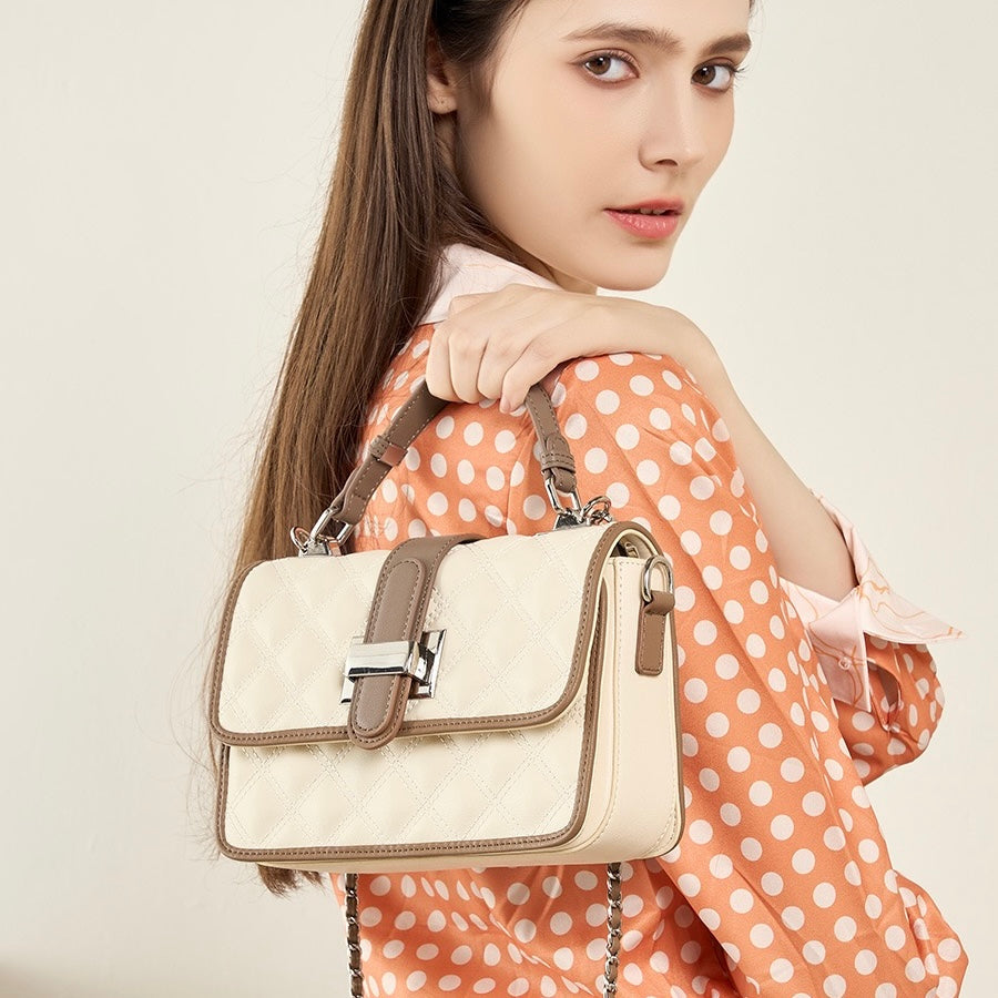 Women’s Genuine Leather Quilted Crossbody Bag – Light Luxury Everyday Essential