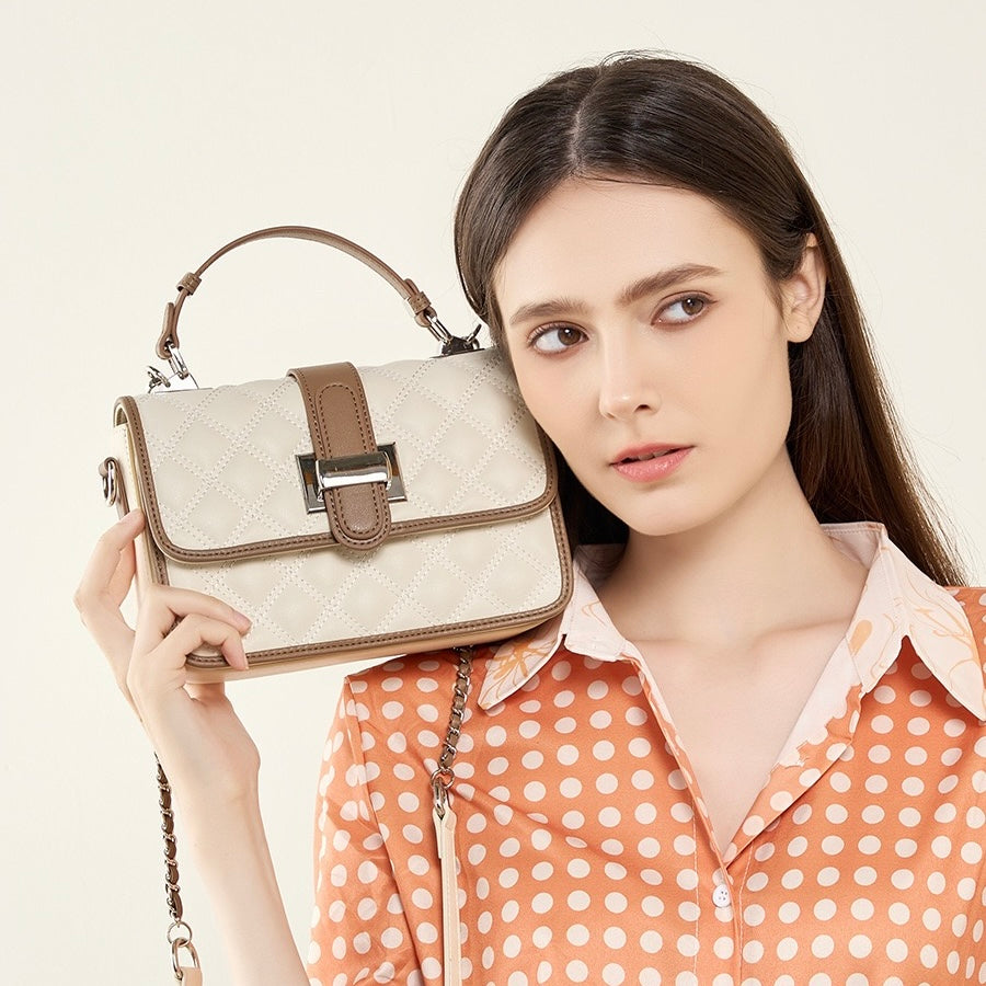 Women’s Genuine Leather Quilted Crossbody Bag – Light Luxury Everyday Essential