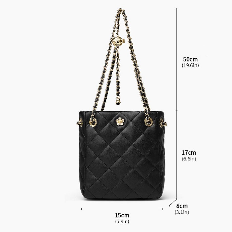 Genuine Leather Quilted Chain-Embellished Crossbody Bag
