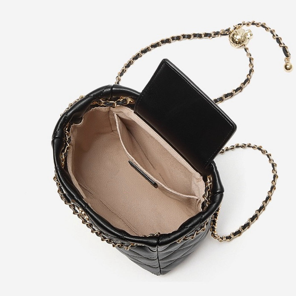 Genuine Leather Quilted Chain-Embellished Crossbody Bag