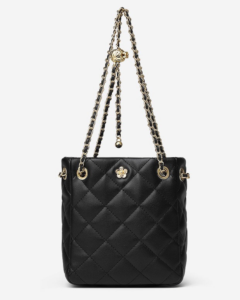 Genuine Leather Quilted Chain-Embellished Crossbody Bag