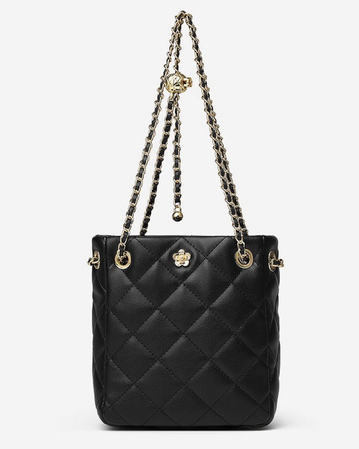 Genuine Leather Quilted Chain-Embellished Crossbody Bag