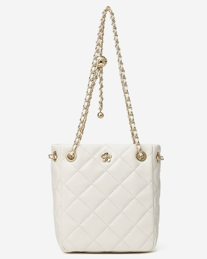 Genuine Leather Quilted Chain-Embellished Crossbody Bag