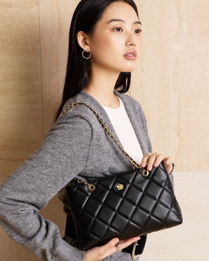 Women's Quilted Genuine Leather Chain Shoulder Bag