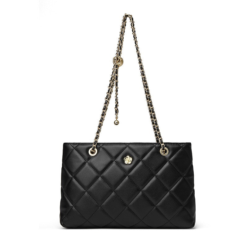 Women's Quilted Genuine Leather Chain Shoulder Bag