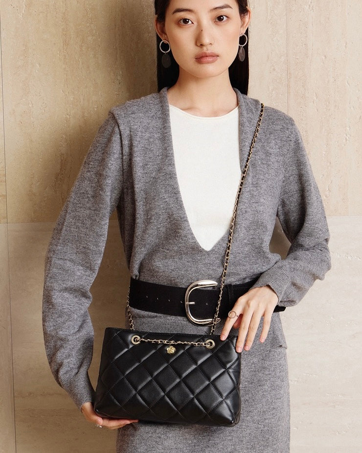 Women's Quilted Genuine Leather Chain Shoulder Bag