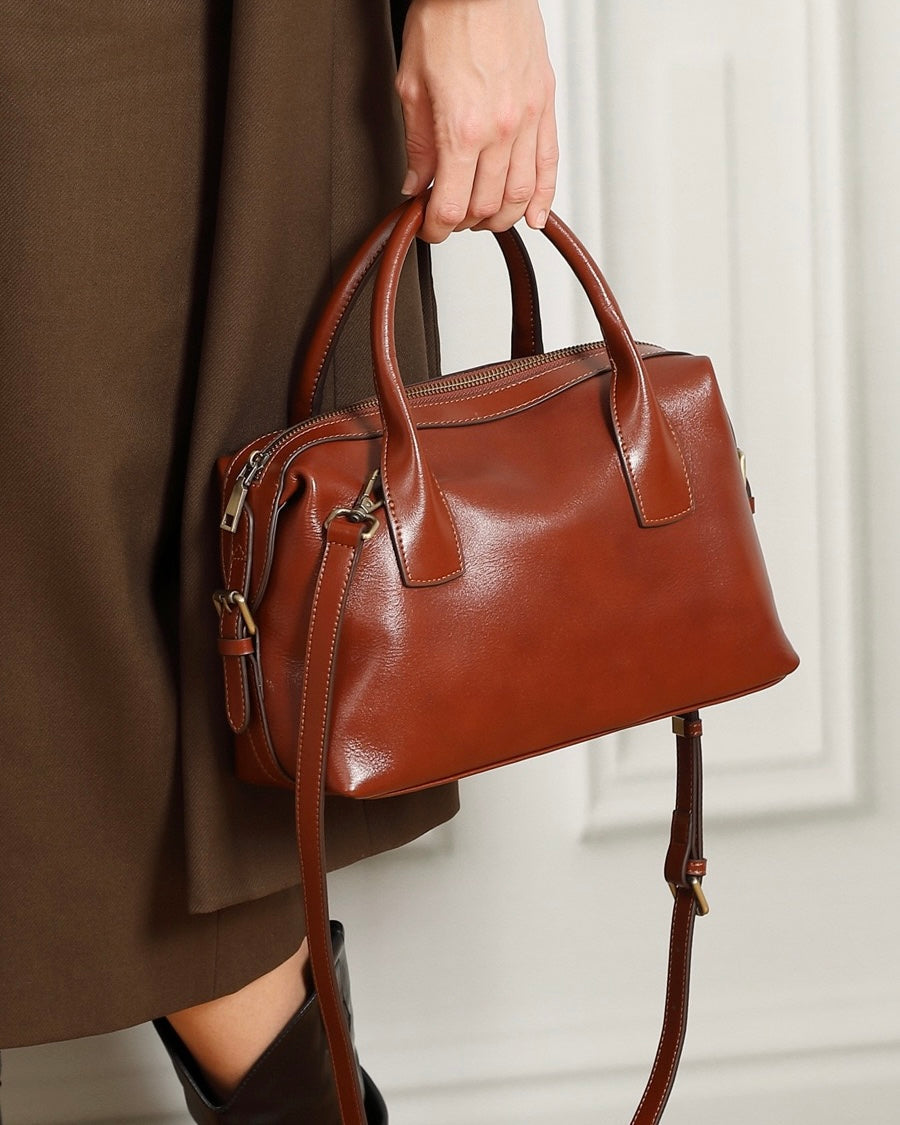 Pebbled Leather Convertible Satchel with Top Handles