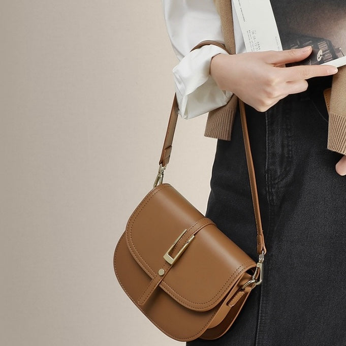 Women's Genuine Leather Saddle Crossbody Shoulder Bag
